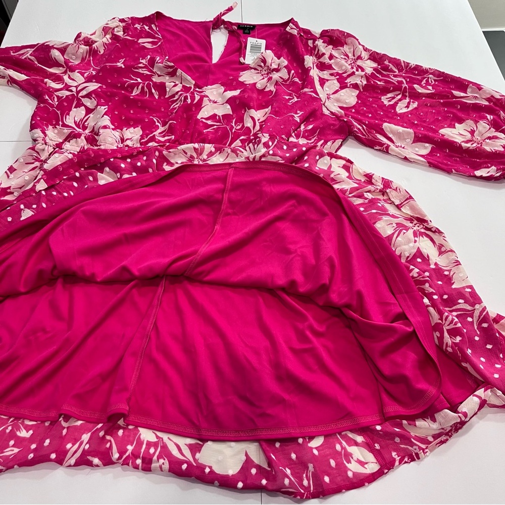 NWT Torrid Pink White Floral Clip Swiss Dot Pockets Dress Size 3X - Picture 10 of 14